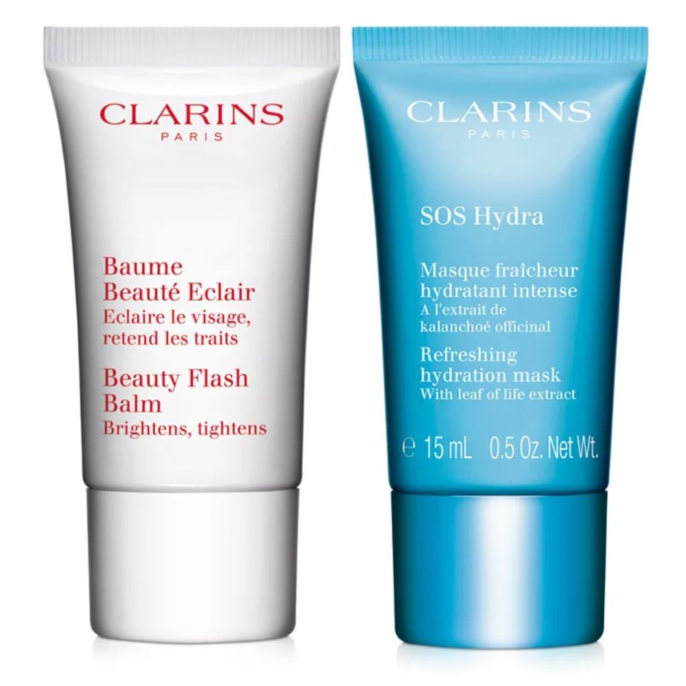 Clarins 2pc  SOS Hydra Mask and Beauty Flash Balm travel set🤩🤩🤩🤩🤩